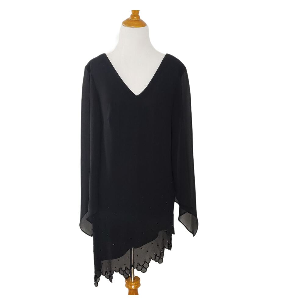 Vintage Whimsigoth Beaded Black Tunic Asymmetrical Witchy Sheer Women 10
